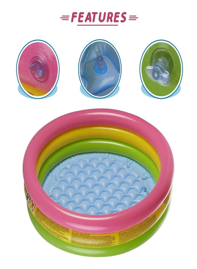 SVShoperzone Inflatable Baby Swimming Pool, 60 cm, 3-Ring Rainbow Design, Soft Bottom, Multi-Colour - Image 5